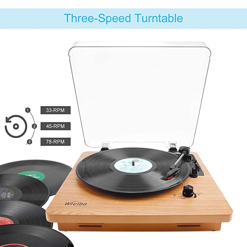 Record Player Vintage Turntable 3Speed Belt Drive Vinyl Player LP Record Player with Builtin Stereo Speaker Auxin Headphone Jack and RCA Output Natural Wood