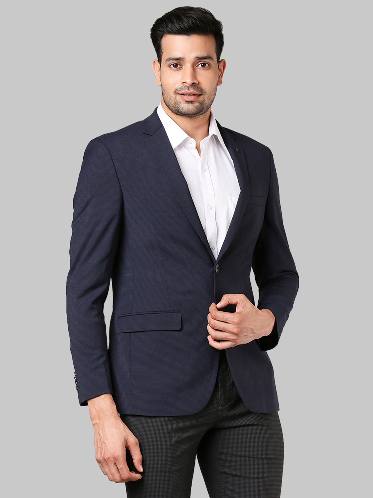 Raymond Blue Textured Notched Lapel Blazer