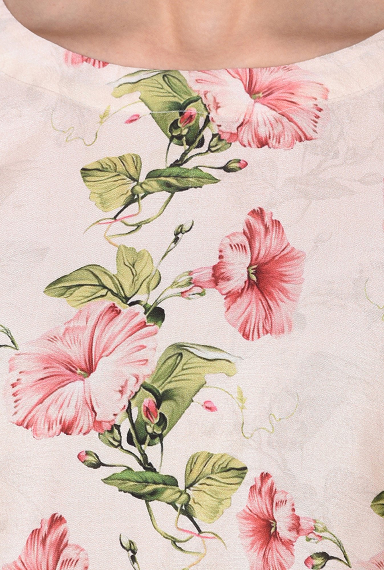 Ziyaa Beige Floral Print Straight Kurti