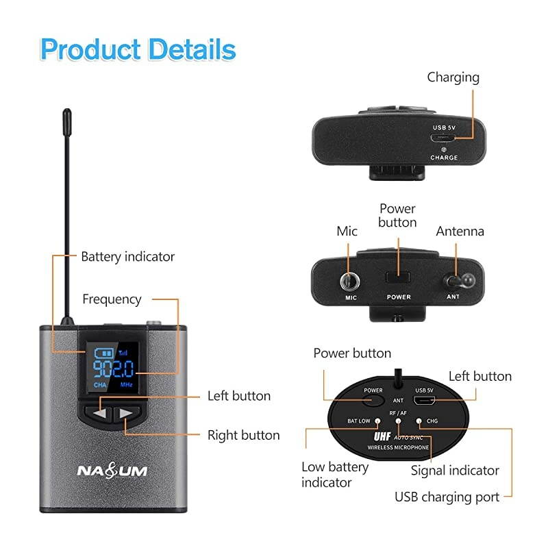 Wireless Headset Lavalier Microphone System  Wireless Lapel Mic with Bodypack Transmitter for iPhone, DSLR Camera, YouTube, Podcast, Vlog, Church, Interview, Teaching, PA Speaker, Video Recording