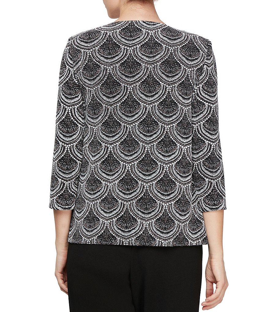 Alex Evenings 3/4 Sleeve Printed Metallic Glitter Knit Twinset