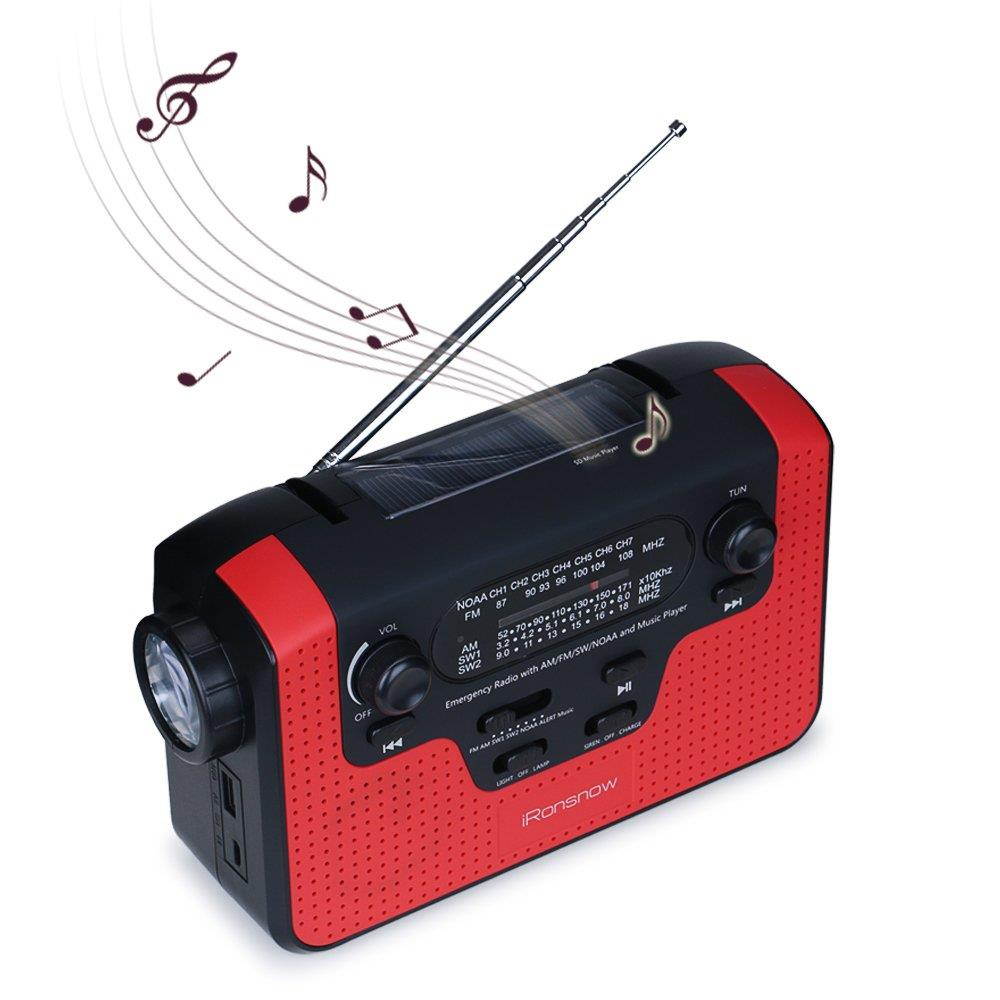 Real NOAA Alert Weather Radio with Alarm, iRonsnow IS-388 Solar Hand Crank Emergency AM/FM/SW/WB Radio, TF Card Speaker, LED Flashlight & Reading Camping Lamp, 2300mAh Cell Phone Charger