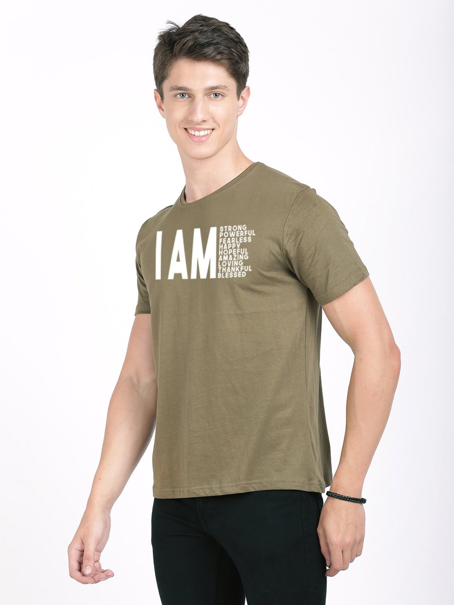 BLACK RADIO Olive Slim Fit Printed Cotton Crew T-Shirt