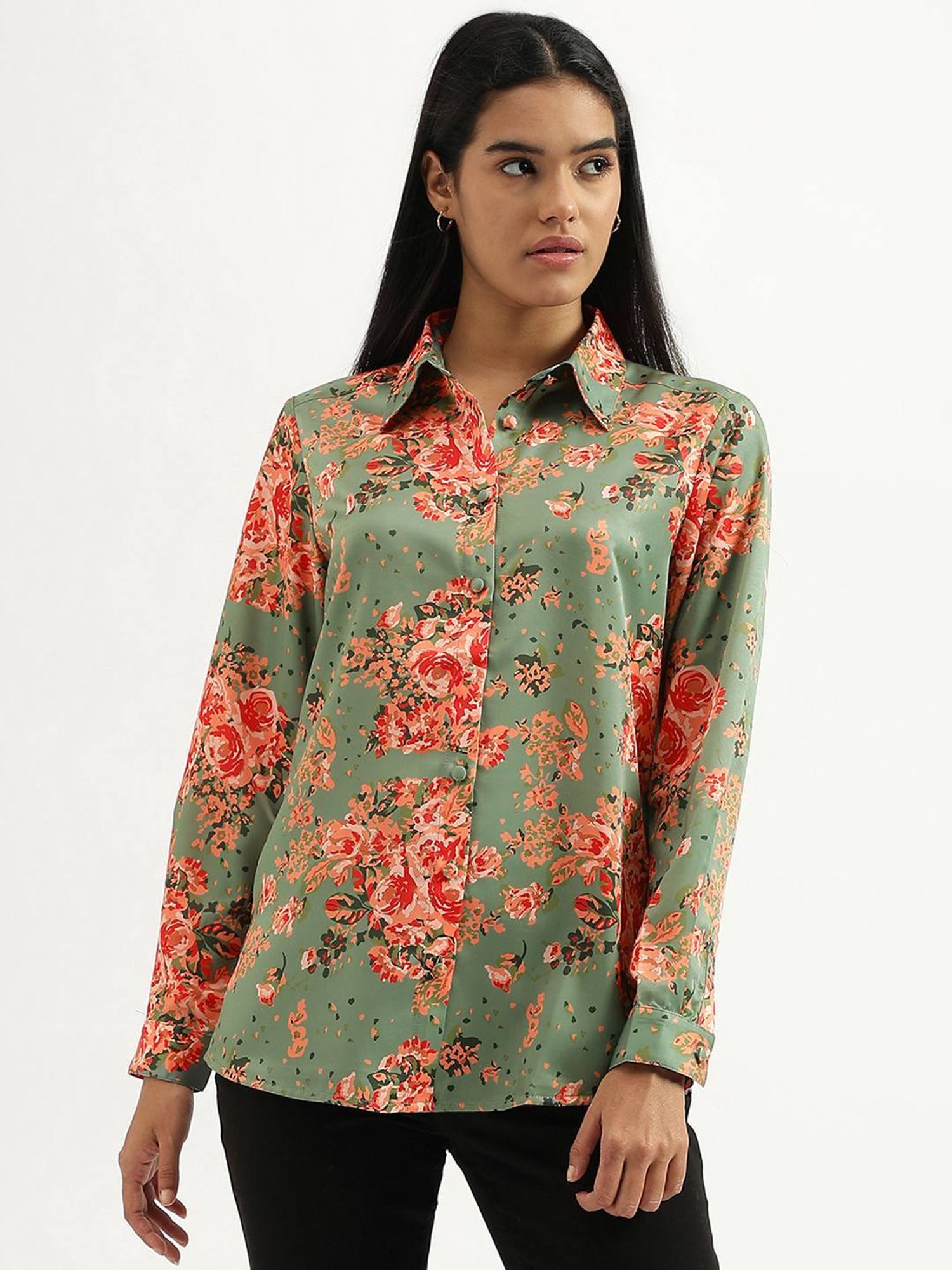 United Colors of Benetton Green Floral Print Shirt