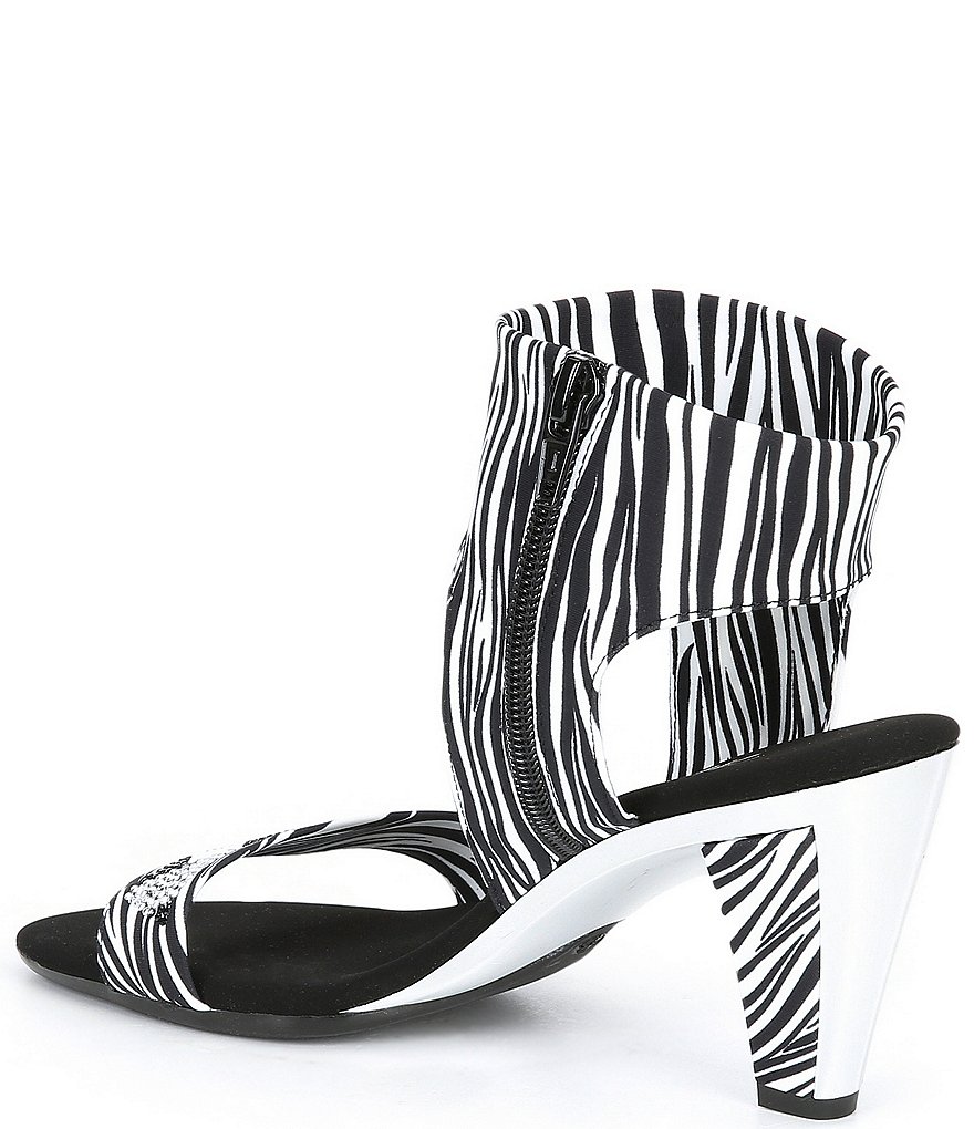 Onex Saphire Zebra Print Ankle Strap Rhinestone Dress Sandals