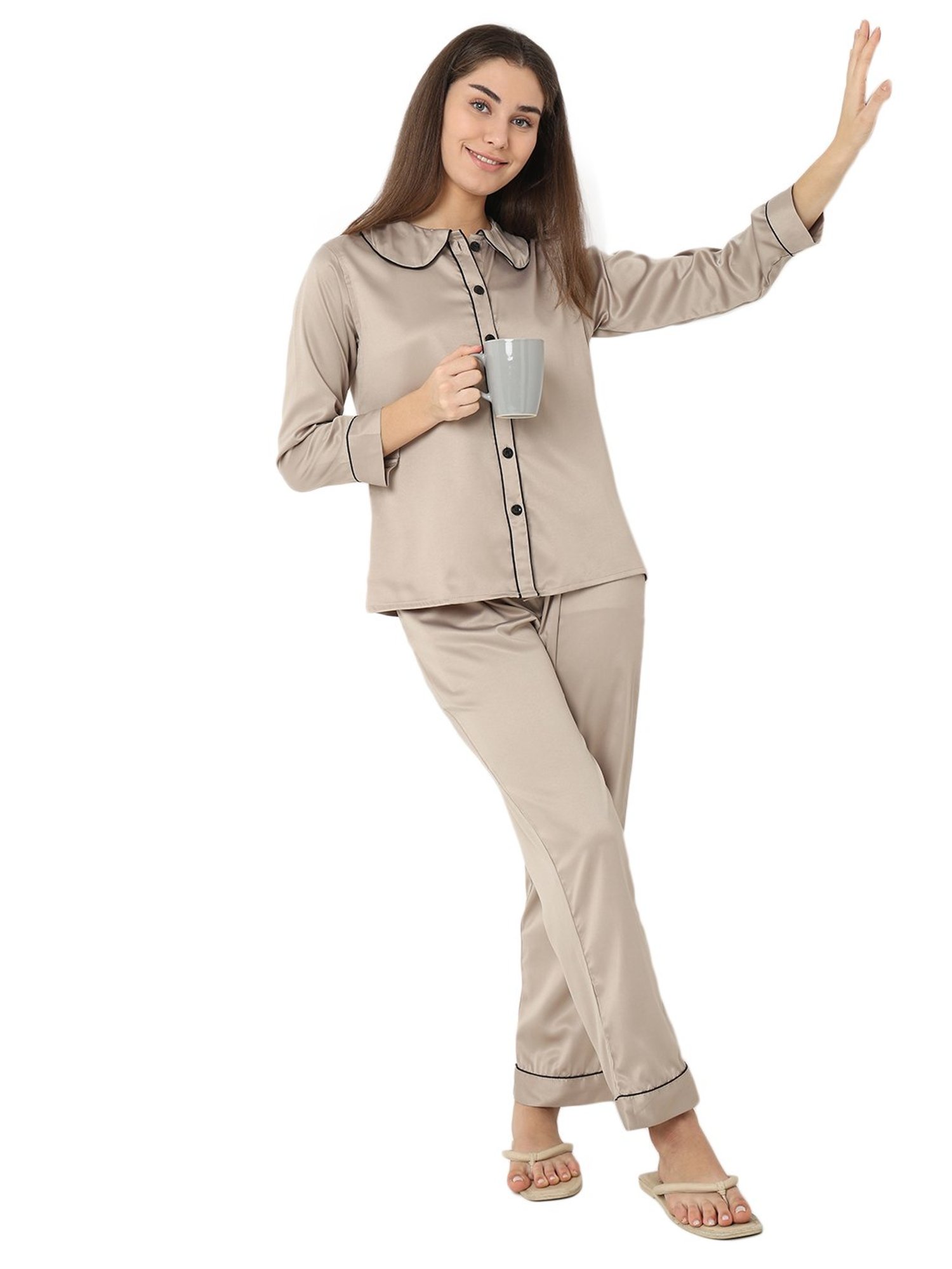 Smarty Pants Brown Satin Shirt With Pyjamas