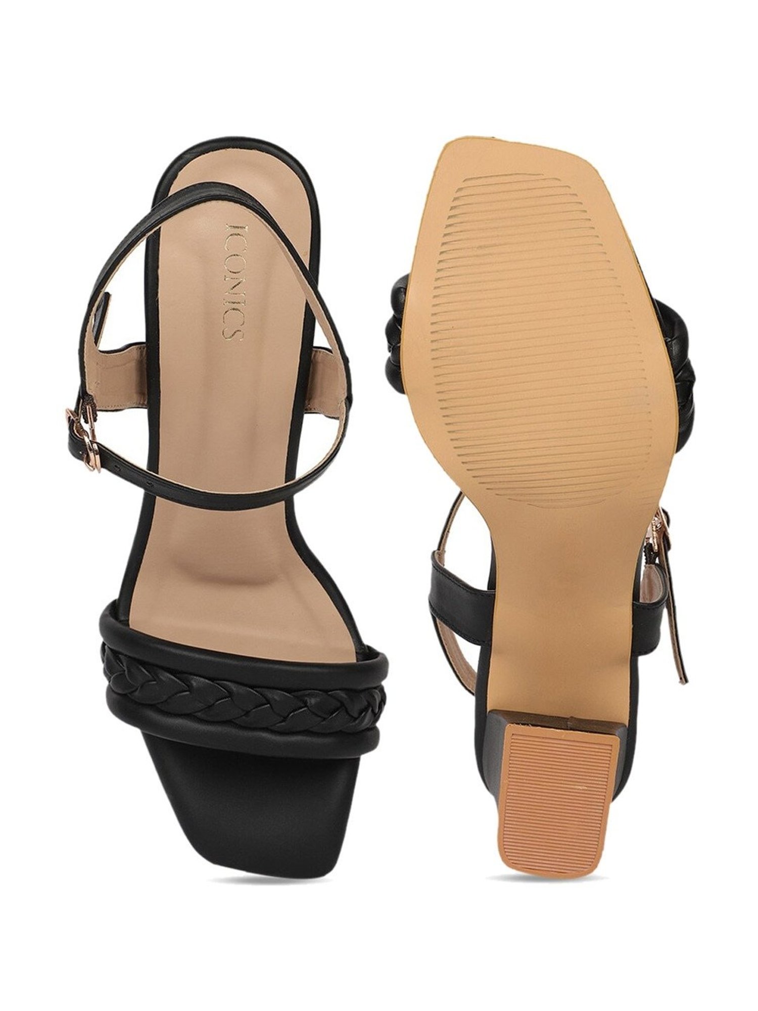 Iconics Women's Black Ankle Strap Sandals
