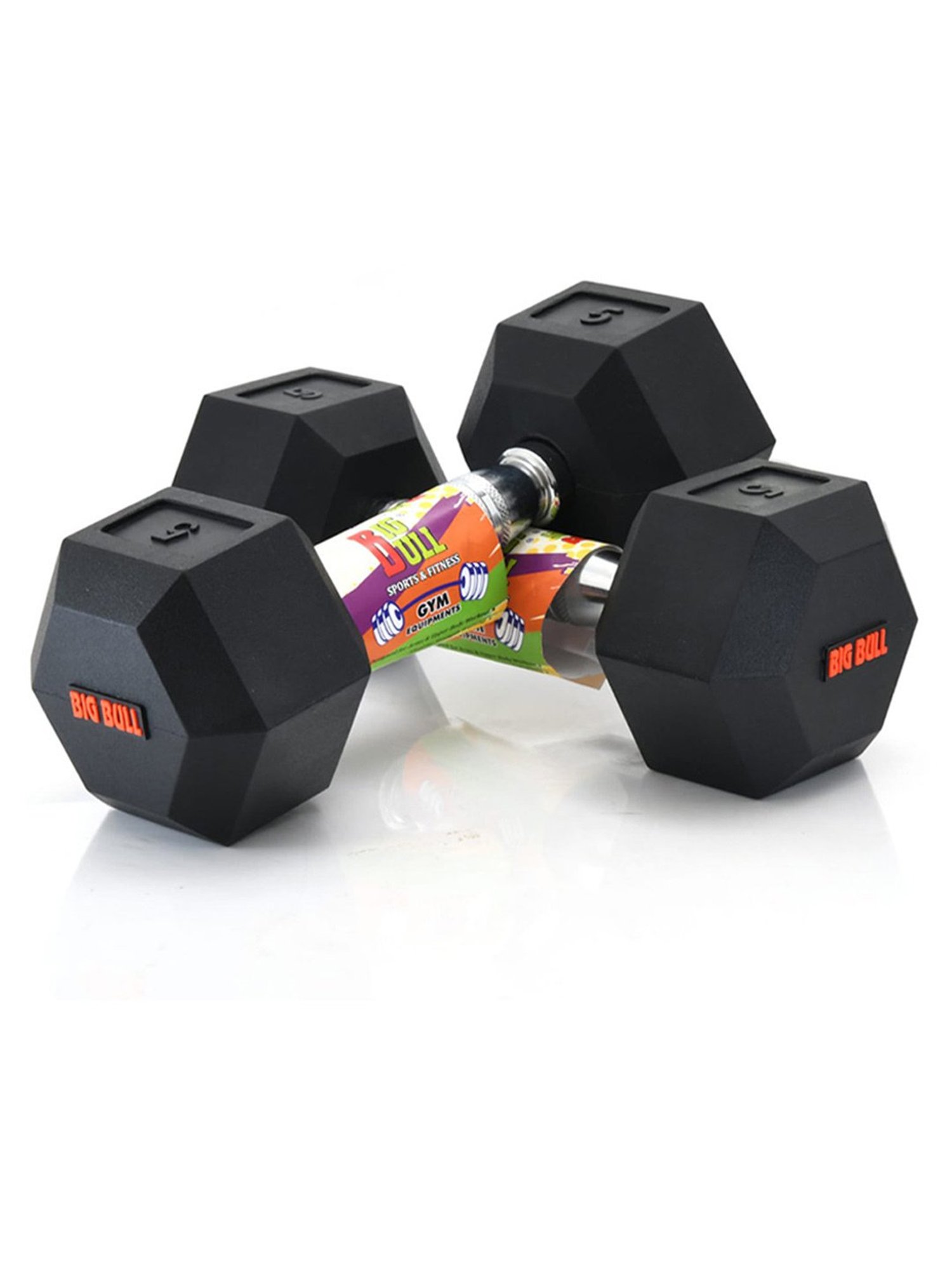 BIGBULL Rubber Coated Solid Hex Dumbbell (Pack Of Two) (2.5 Kg x 2pc (Total = 5 kg))