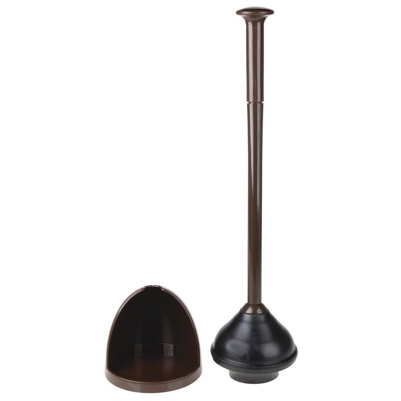 mDesign 3 Piece Plastic Bathroom Plunger, Bowl Brush, Trash Can Set - Dark Brown