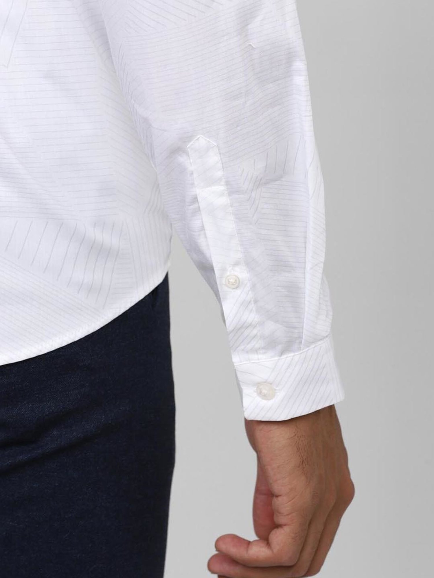 V Dot White Slim Fit Self Pattern Shirt