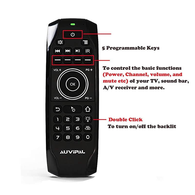 G9 Backlit 24GHz Wireless Air Mouse Remote with QWERTY Keyboard 5 Programmable Keys and Buildin Rechargeable Battery for Nvidia Shield Android TV Box Kodi PC Raspberry Pi PS4 and More