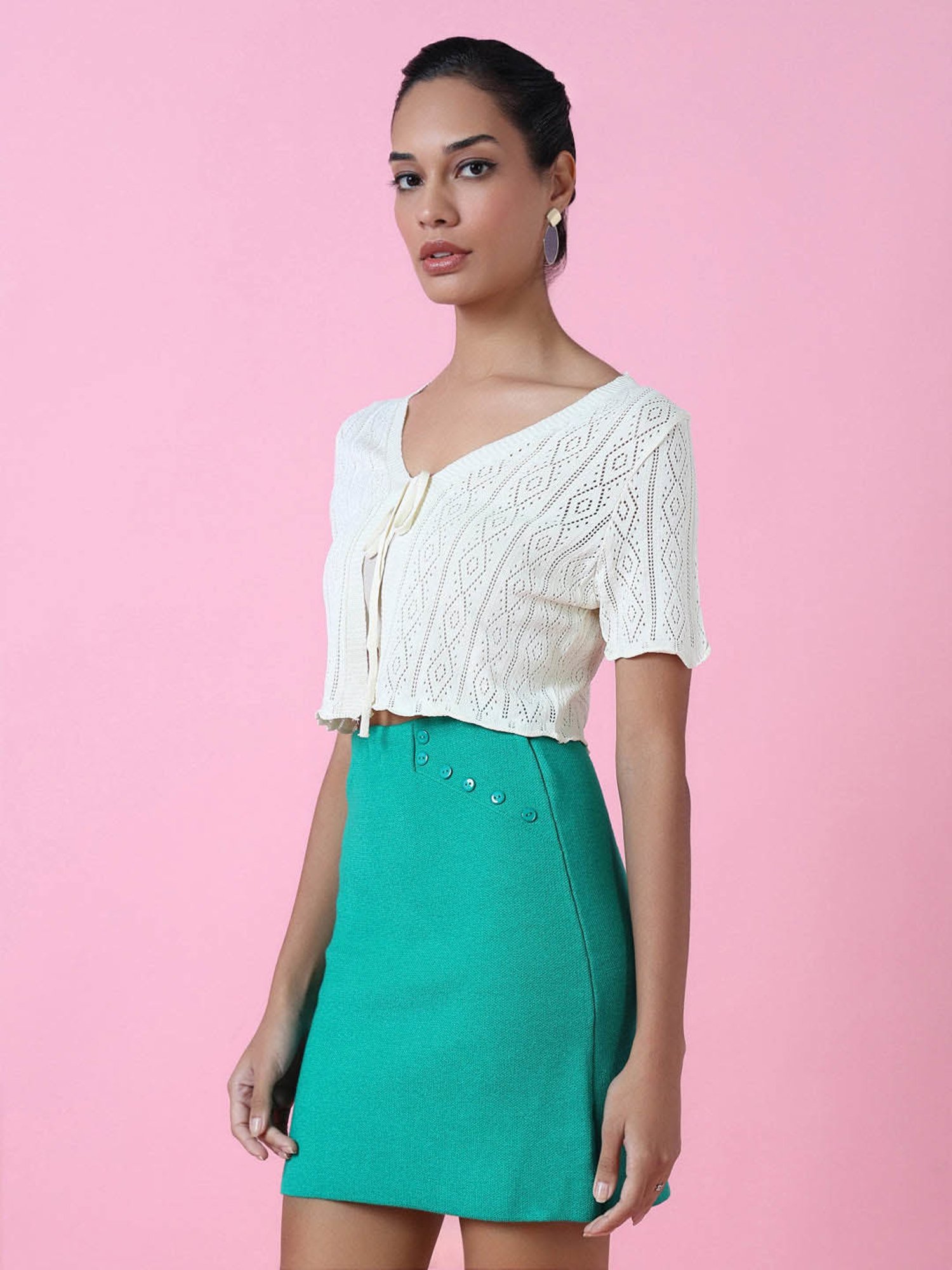 Akkriti by Pantaloons Off-White Self Pattern Shrug