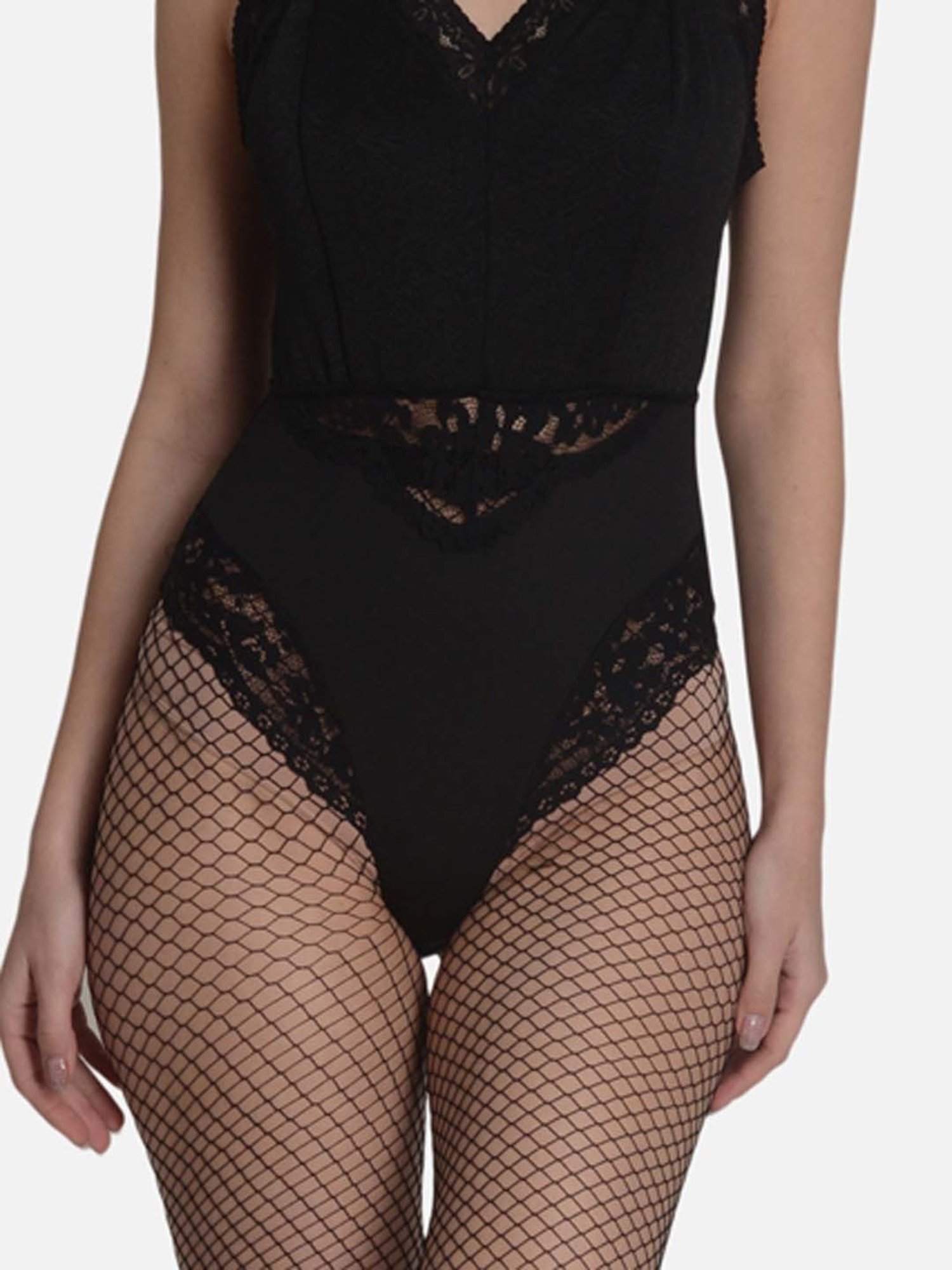 mod & shy Black Lace Work Cross Back bodysuit
