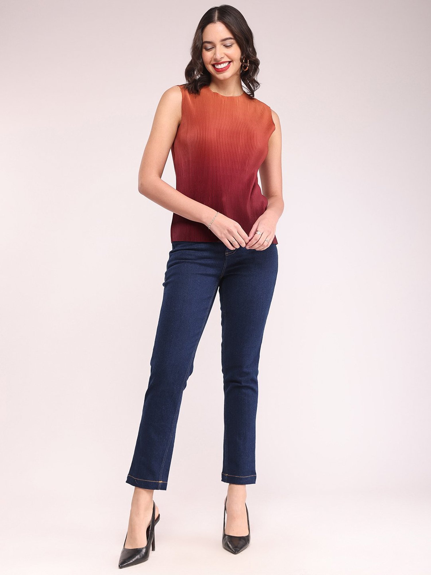 Fablestreet Brown Printed Top