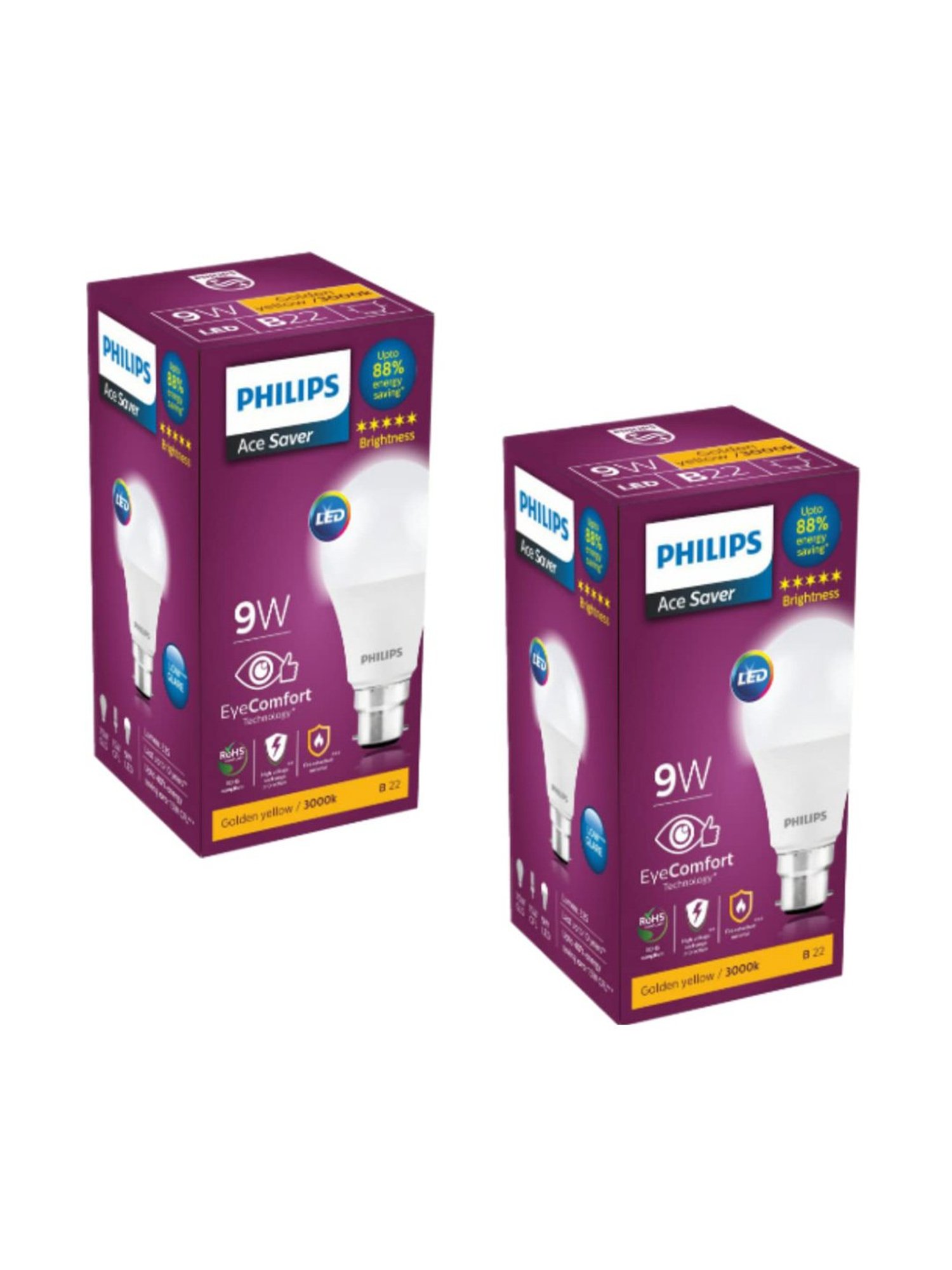 Philips 9W B22 LED Bulb - Pack of 2 (Warm White)