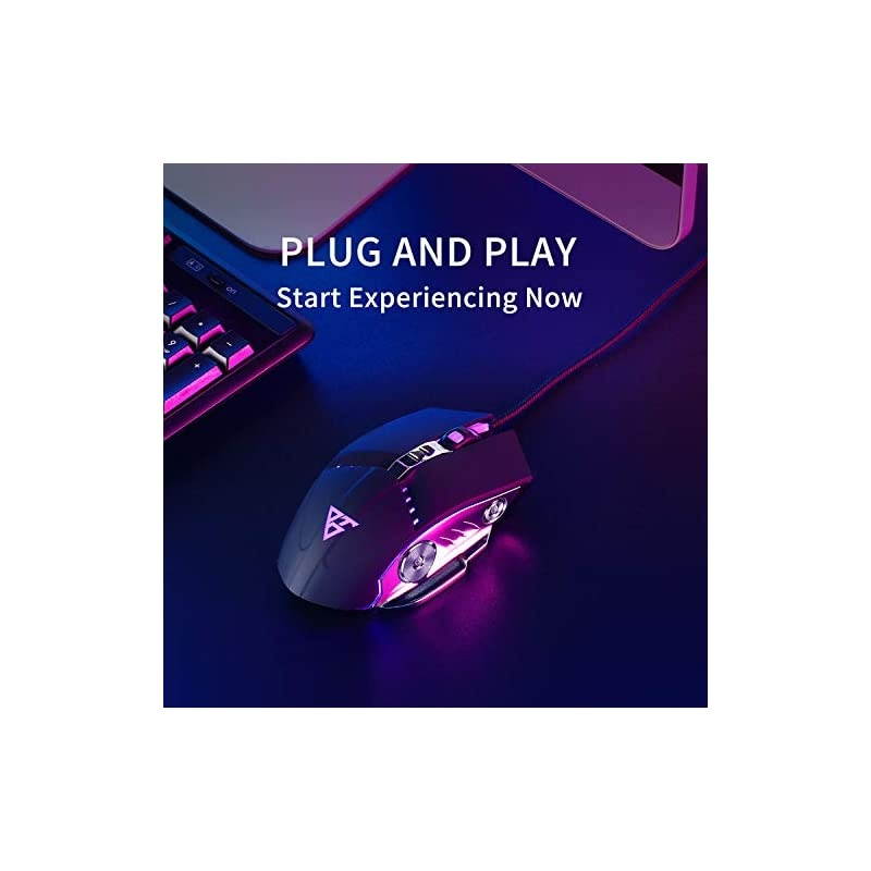 Gaming Mouse Wired Ergonomic Computer Mice with 7 Programmable Buttons 4 Circular Breathing LED Light 4 Adjustable DPI Up to 3200 for PC Mac Laptop and Gamer