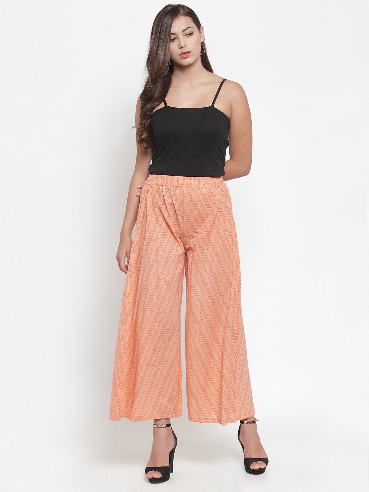 Indibelle Peach Cotton Striped Palazzos