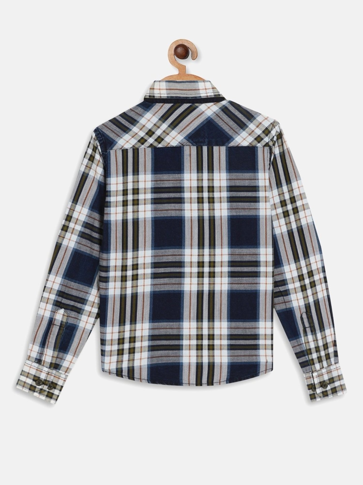 Octave Kids Olive Green & Blue Cotton Chequered Full Sleeves Shirt