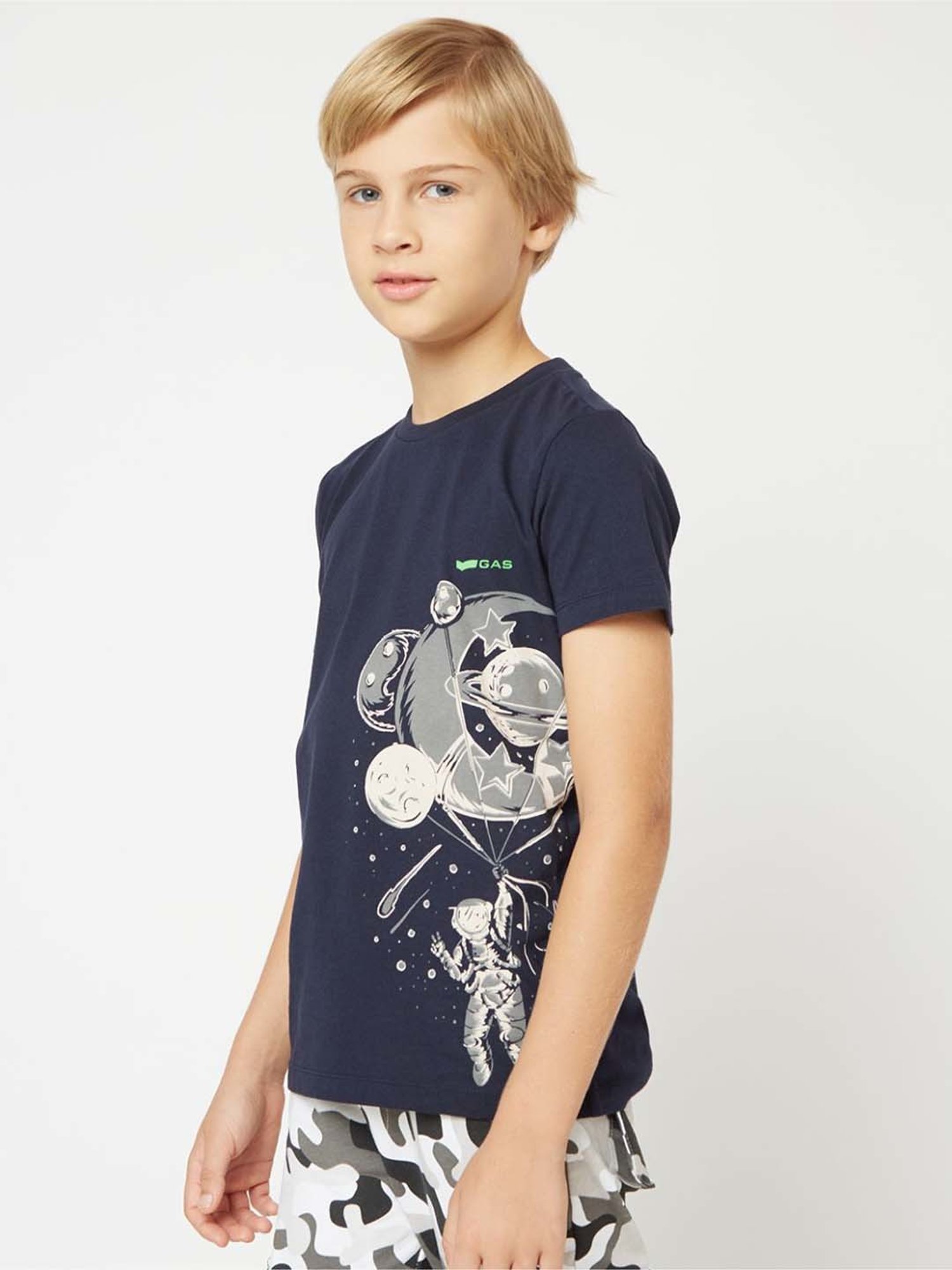 Gas Kids Medieval Blue Cotton Printed T-Shirt