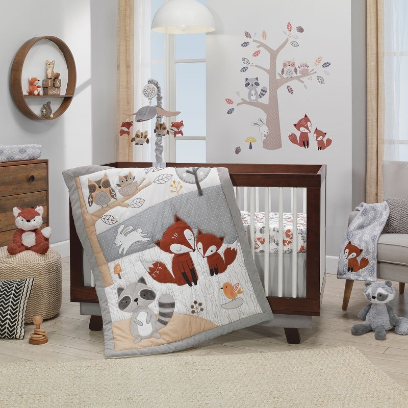 Lambs & Ivy Into the Woods Gray/White/Orange Leaf Fox Baby Blanket