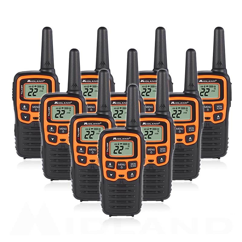 T51VP3 22 Channel FRS Walkie Talkie - Up to 28 Mile Range Two-Way Radio - Orange/Black (Pack of 10)