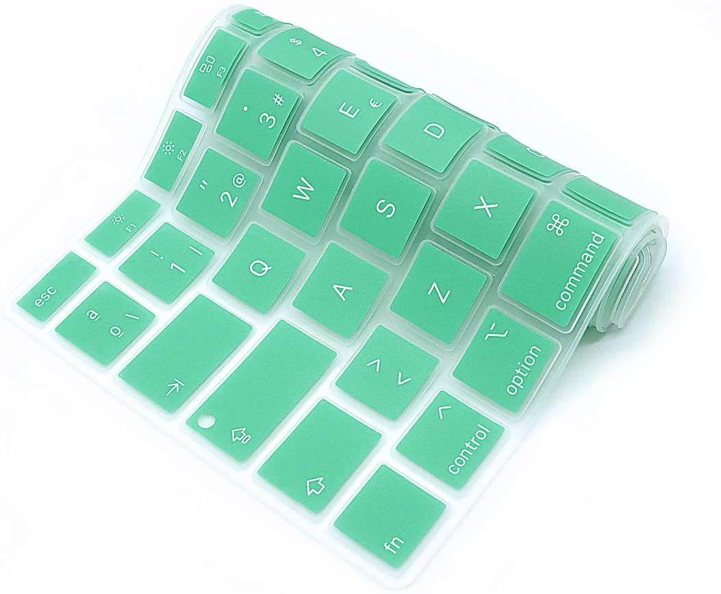 HRH Spanish Language ESP Skin,Silicone Keyboard Cover for MacBook Air 13 Inch 2020 with Touch ID (MODLE A2179 and A2337 Apple M1 Chip, US Layout) Keyboard Accessories Protector-Clover Green
