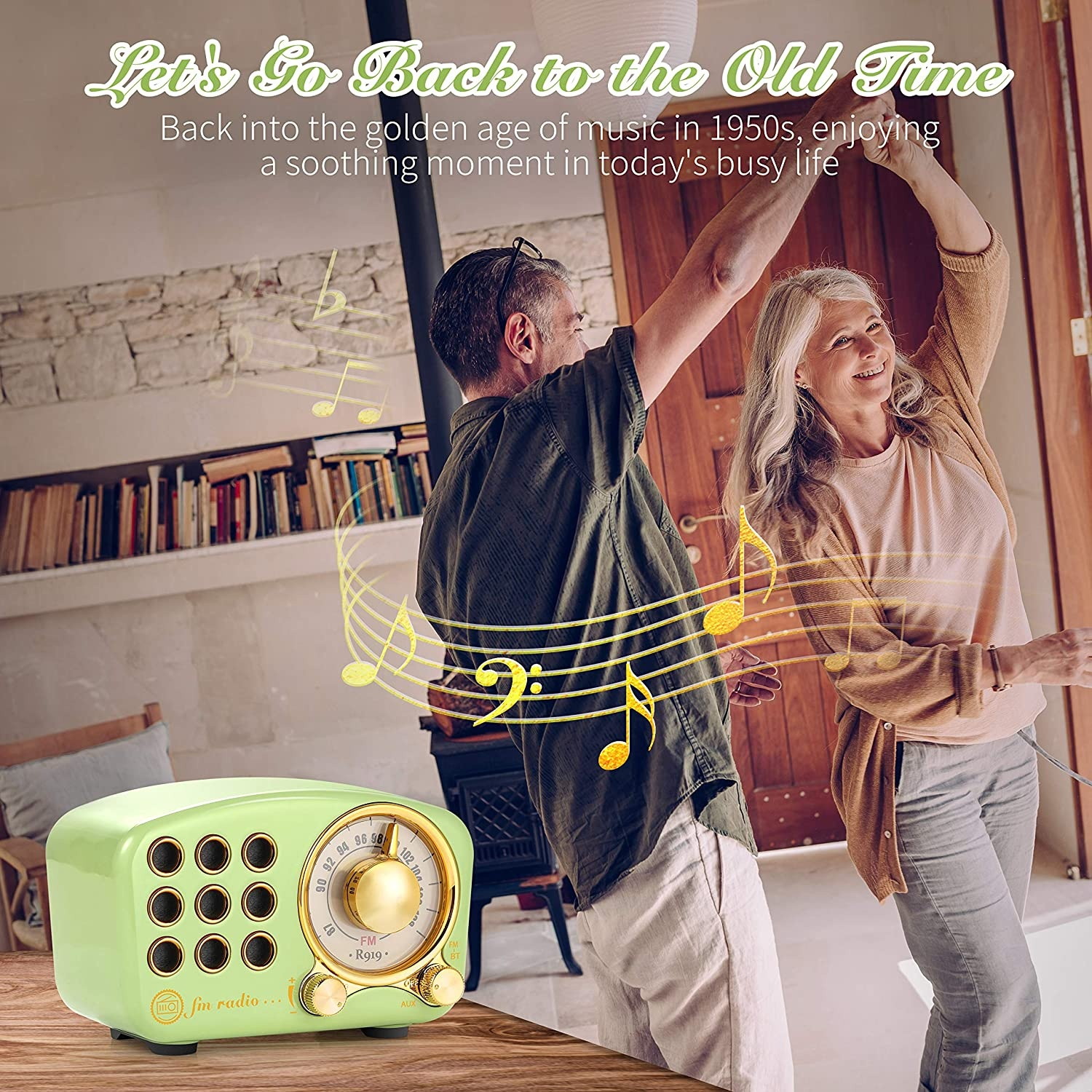 Retro Bluetooth Speaker, Vintage Radio FM Radio with Old Fashioned Classic Style, Strong Bass Enhancement, Loud Volume, Bluetooth 4.2 Wireless Connection, TF Card and MP3 Player (Green)
