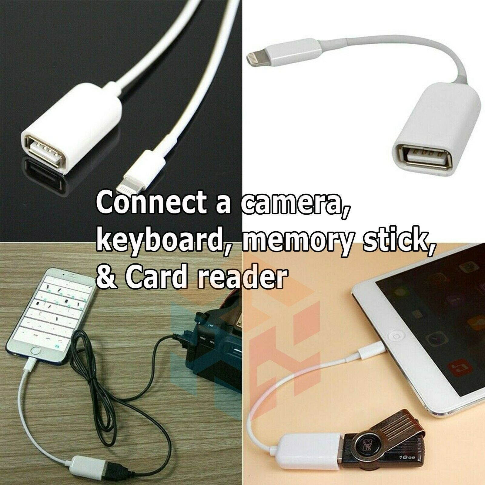 For iPhone 5 5s 6 6s Plus 7/XS/XR/X 8 Pin Male To USB Female OTG Adapter Cable