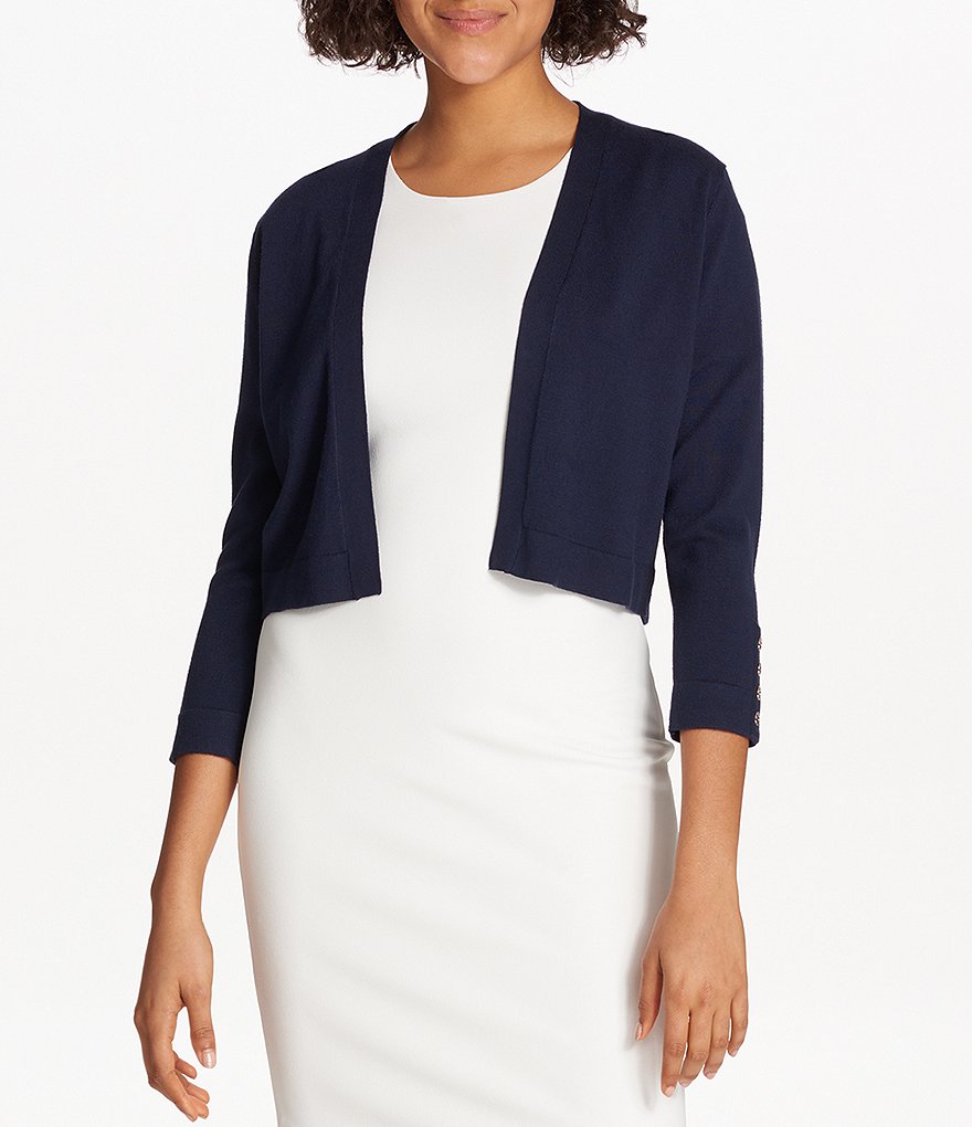 Alex Marie Rosa 3/4 Sleeve Button Front Round Neck Cardigan