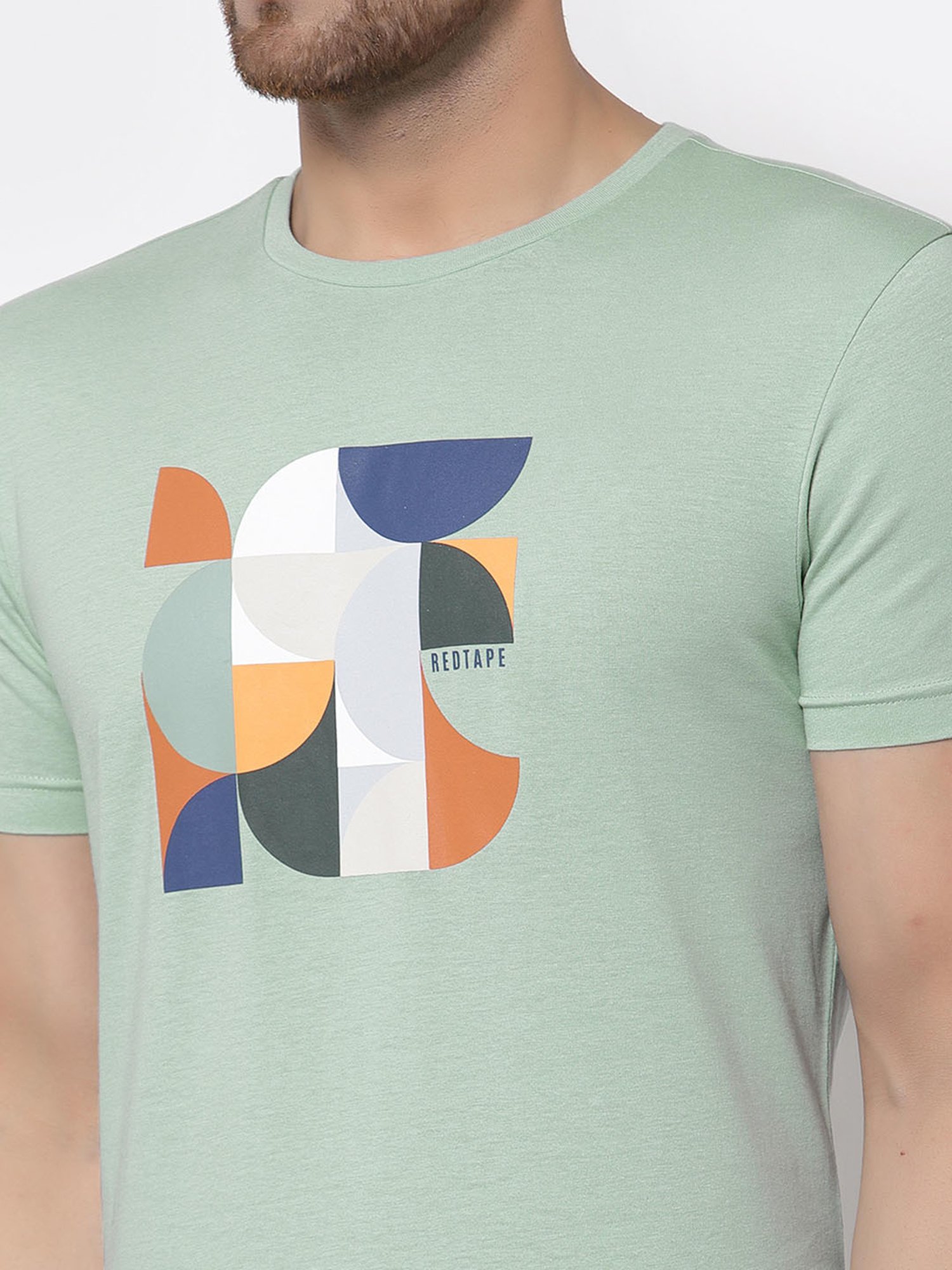 Red Tape Light Green Cotton Regular Fit Printed T-Shirt