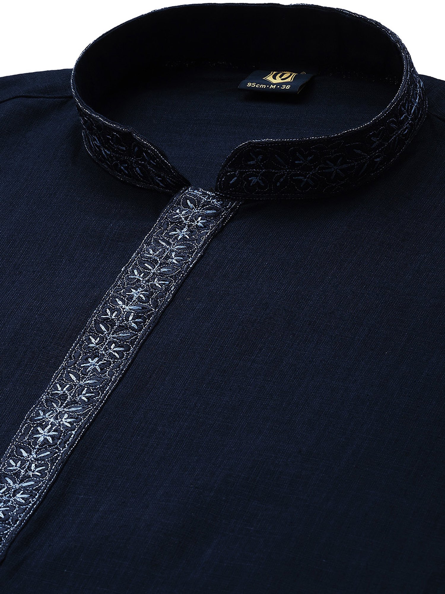 Manyavar Navy & White Self Design Kurta & Churidar Set