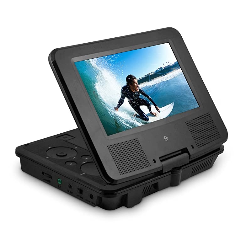 Portable DVD Player - 7-Inch High Resolution LCD Display, ON-THE-GO Movies, Music & Photos, 180 Degree Swivel, Premium Headphones, Travel Case