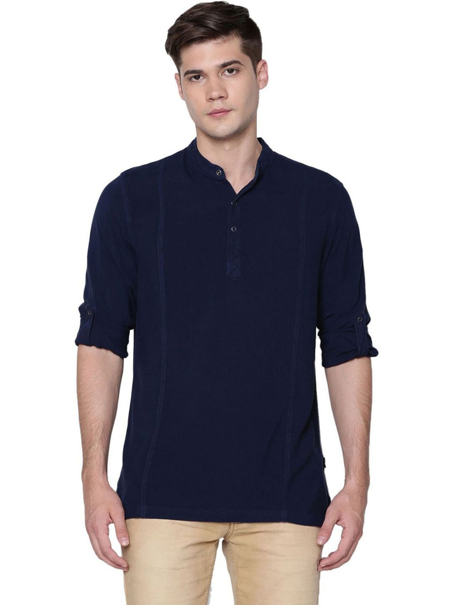 Identiti Blue Tapered Fit Short Kurta