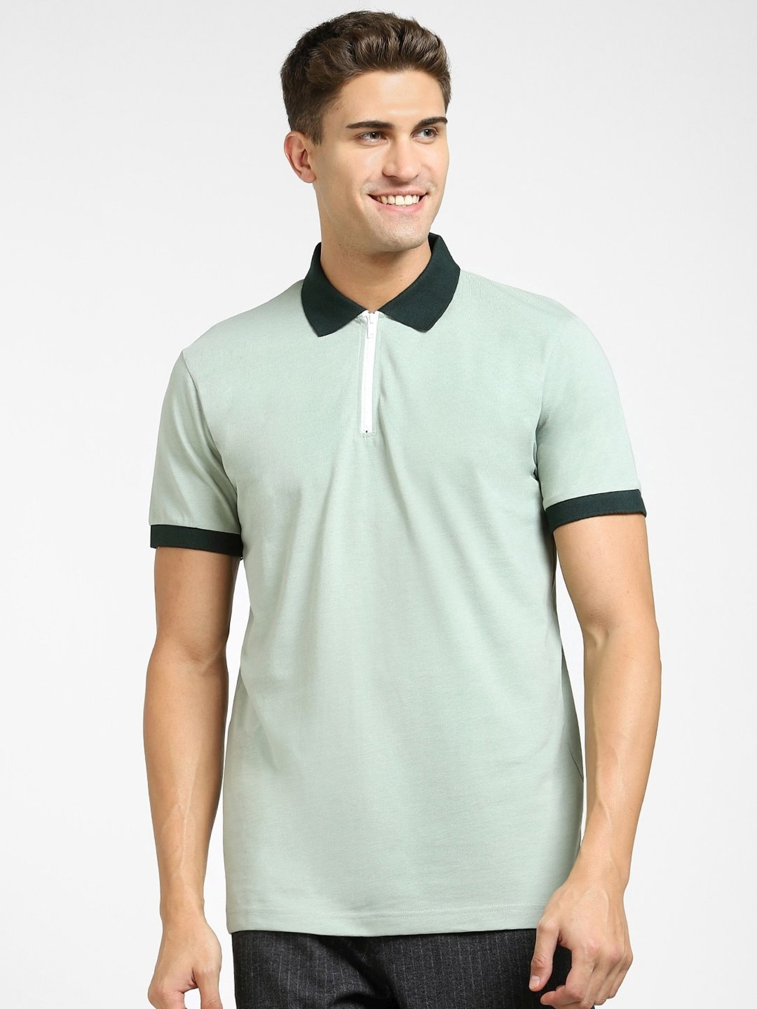 SELECTED HOMME Green Cotton Regular Fit Polo T-Shirt