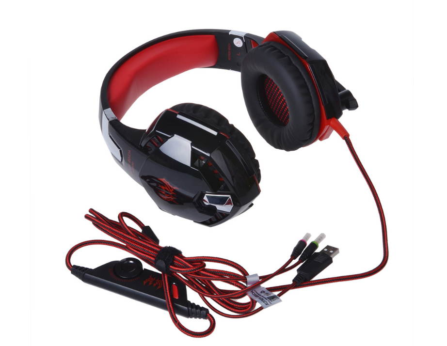 KOTION EACH G2000 Top Quality 50mm Drivers Wired Gaming Headphones with Mic for PC Computer Headset Earphone Stereo Bass LED Light & Noise Isolation-Red