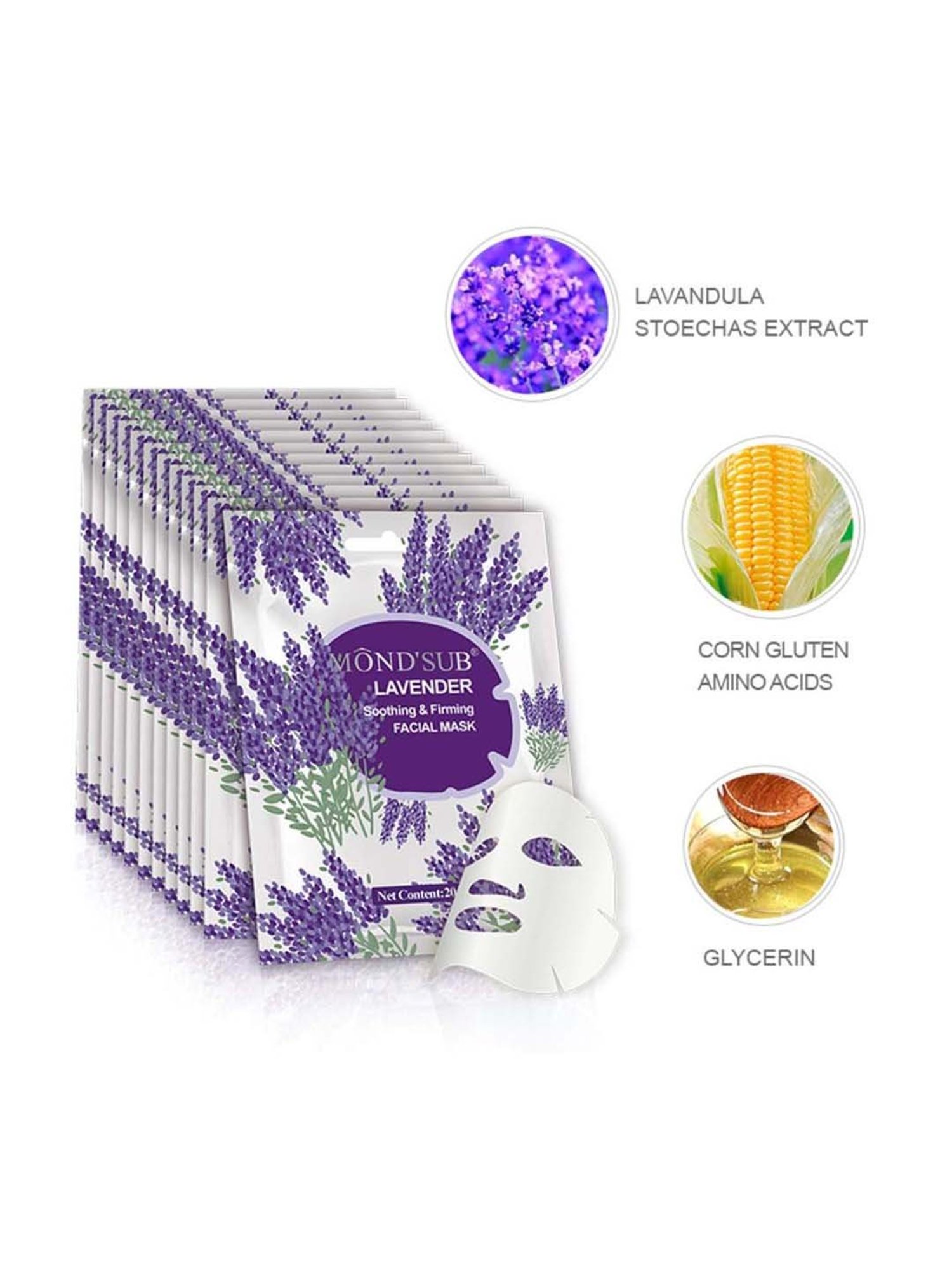 MONDSUB Lavender Soothing Facial Sheet Masks (Pack of 9) - 20 ml Each