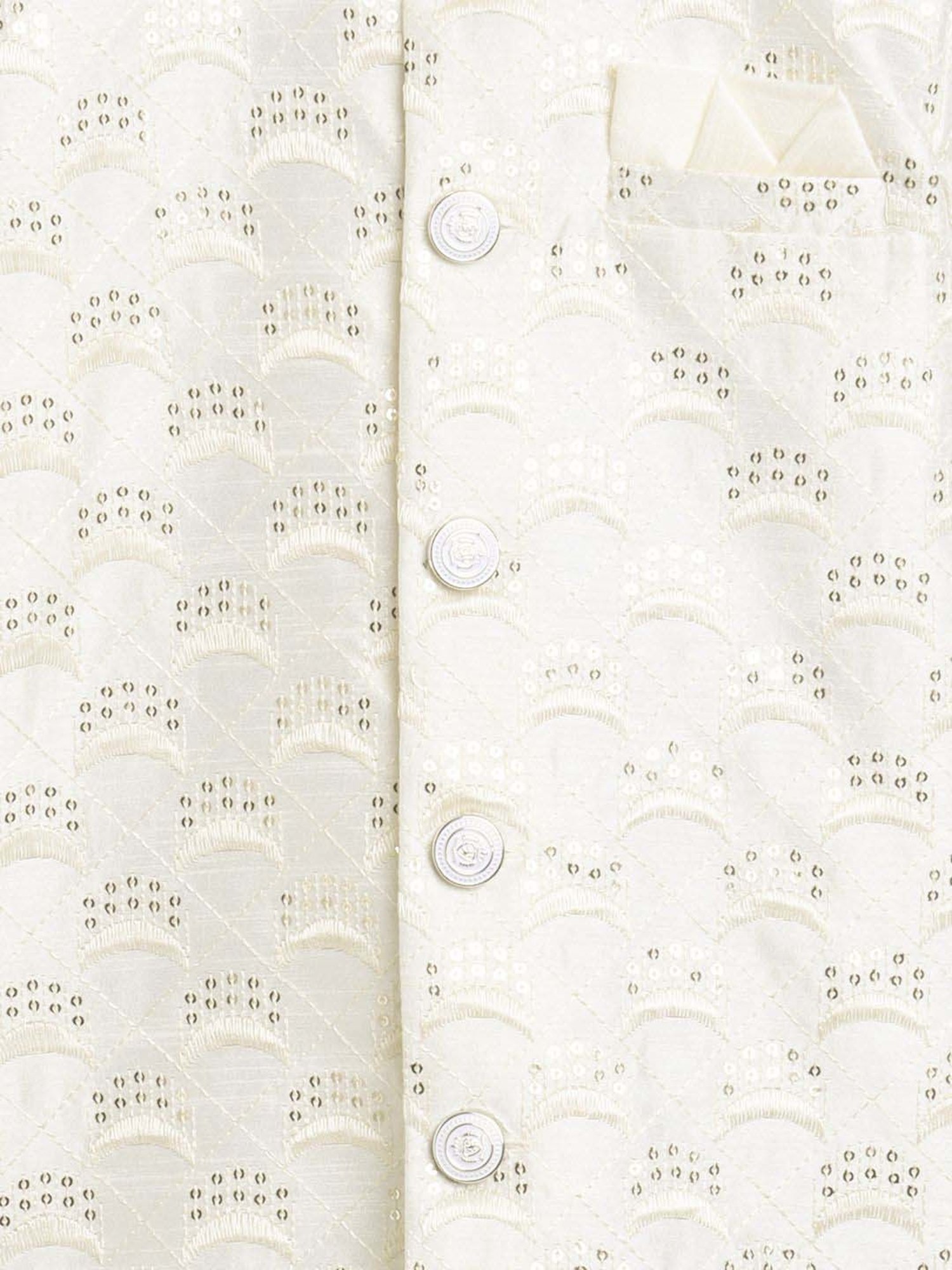 Ahhaaaa Kids White Embellished Full Sleeves Sherwani Set