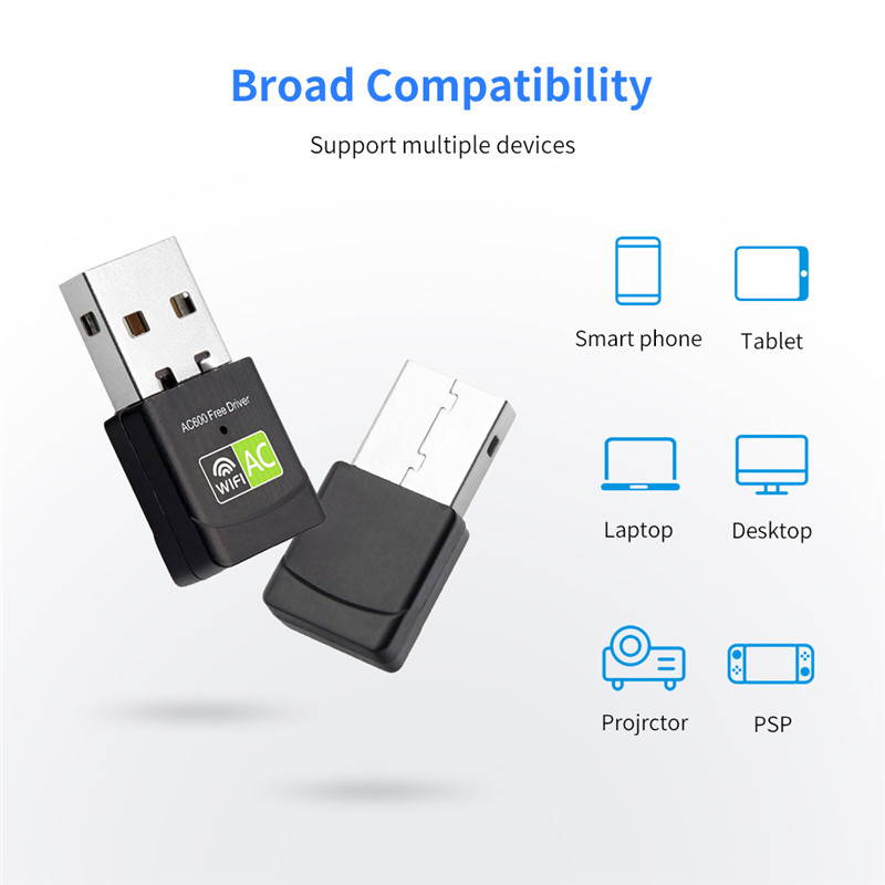 Driver Wireless USB Wifi Adapter 600Mbps Wi-fi Network Card 2.4G 5G Dual Band Lan USB Wifi Dongle Receiver 802.11n/g/a/ac
