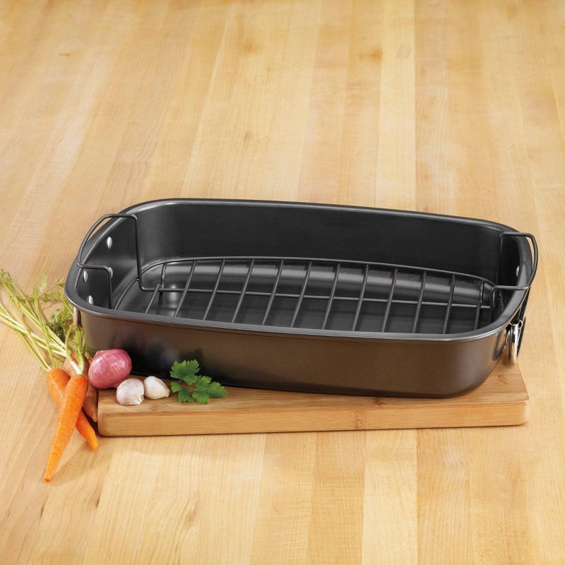 T-fal Simply Cook Nonstick Cookware, Roaster with Rack, 15", Gray