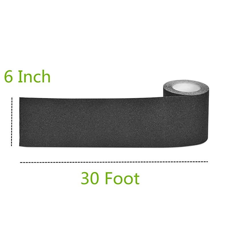 Slip Traction Tape 6quot &times; 30 Feet Longer and Wider 80 Grit Best Grip and Friction Safe Tread Step Strong Abrasive Adhesive for Stairs Indoor Outdoor Black