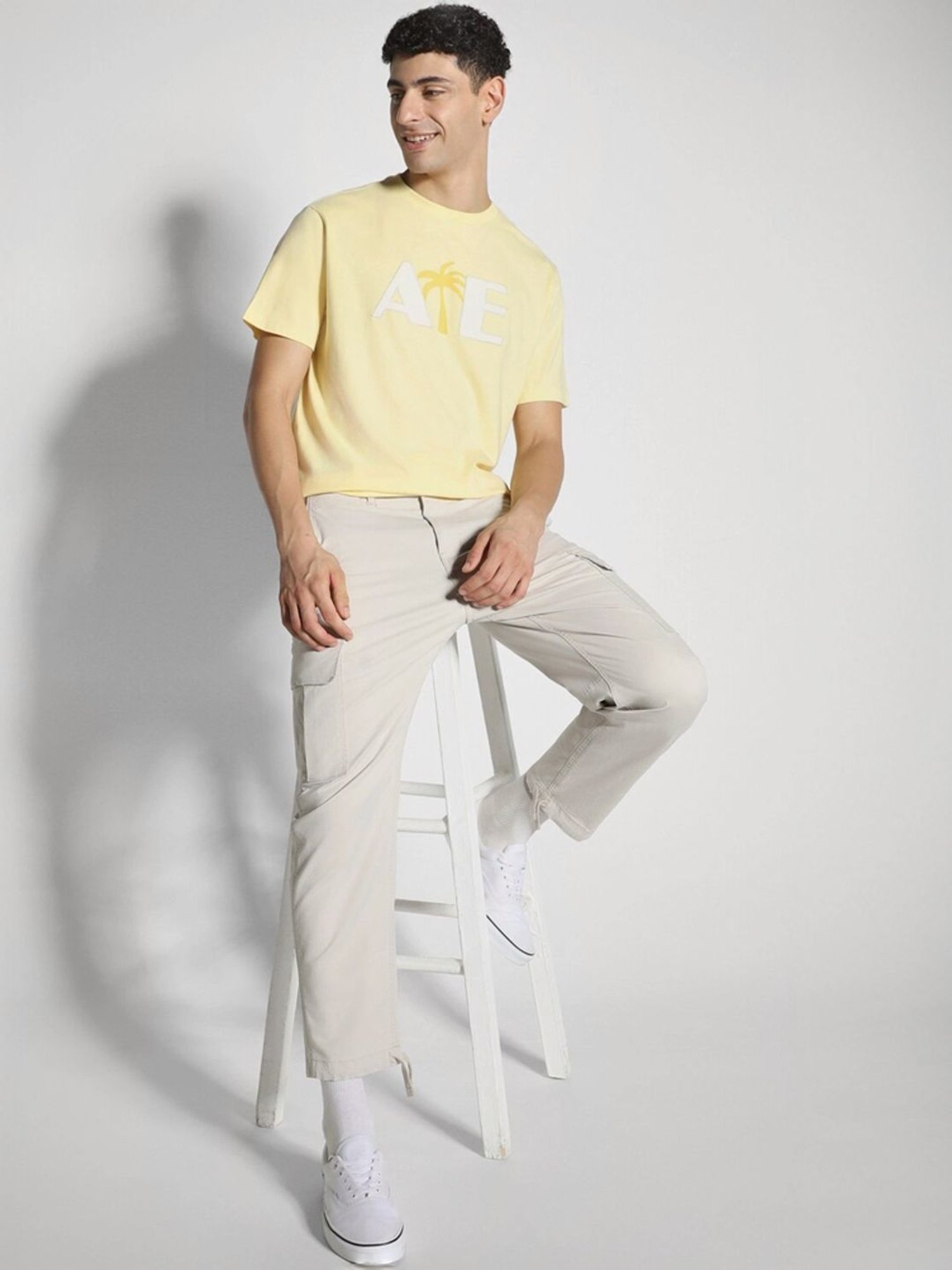 American Eagle Yellow Cotton Regular Fit Printed T-Shirt