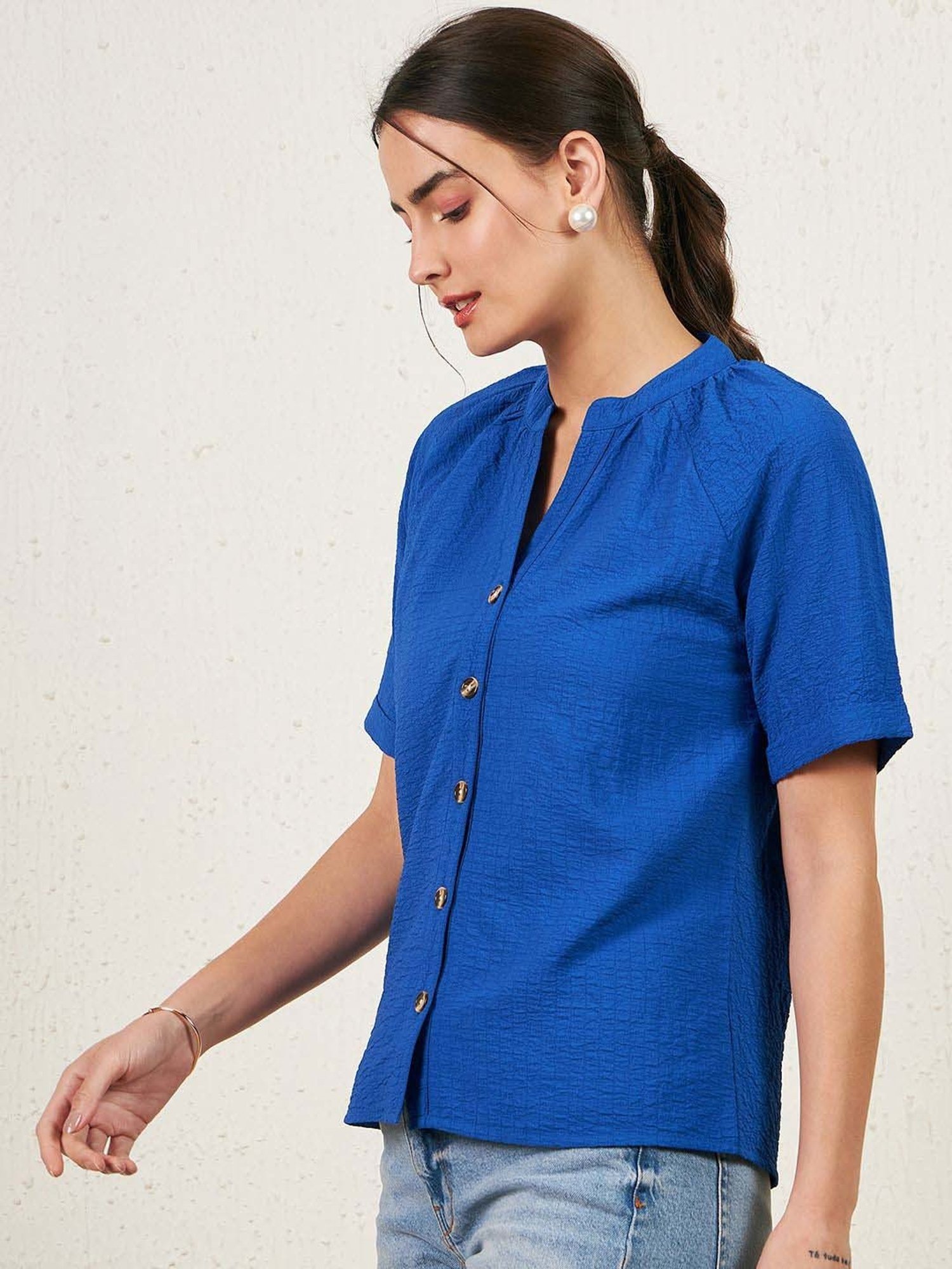 Marie Claire Blue Self Pattern Top