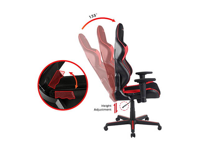 DXRacer Ergonomically Designed Racing Series RAA106 Black and Red Strong Mesh and PU Leather 135-degree Recline High-End Gaming Chair with Neck and Lumbar Support Pillow