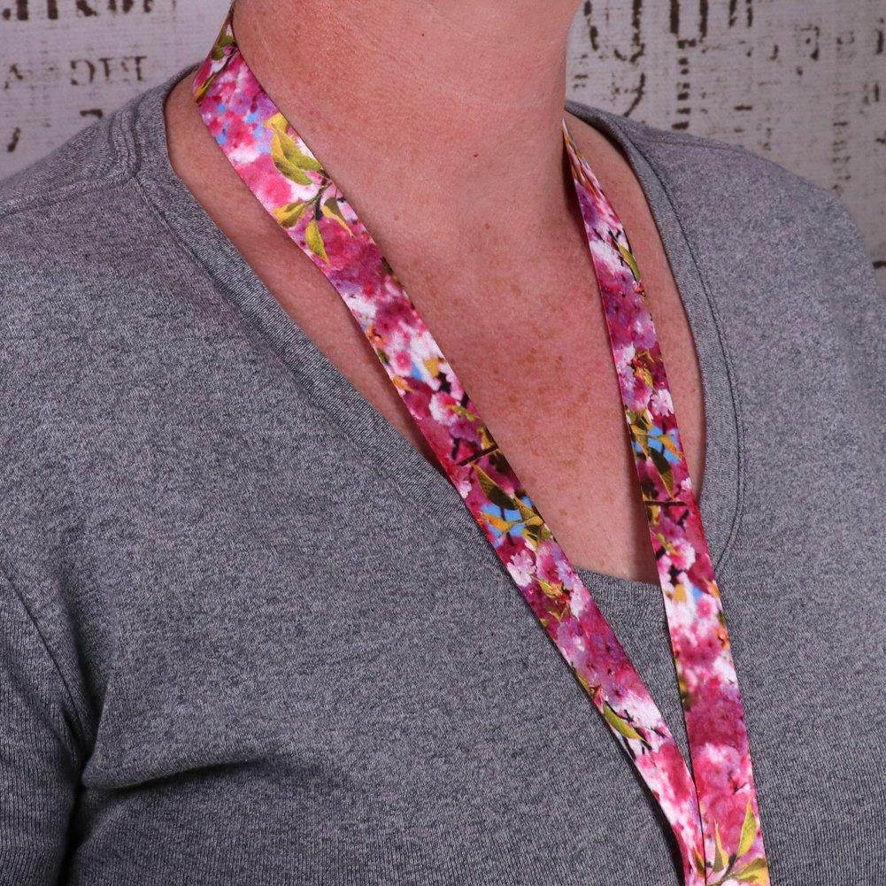 Buttonsmith Photo Cherry Blossoms Premium Lanyard - Made in USA