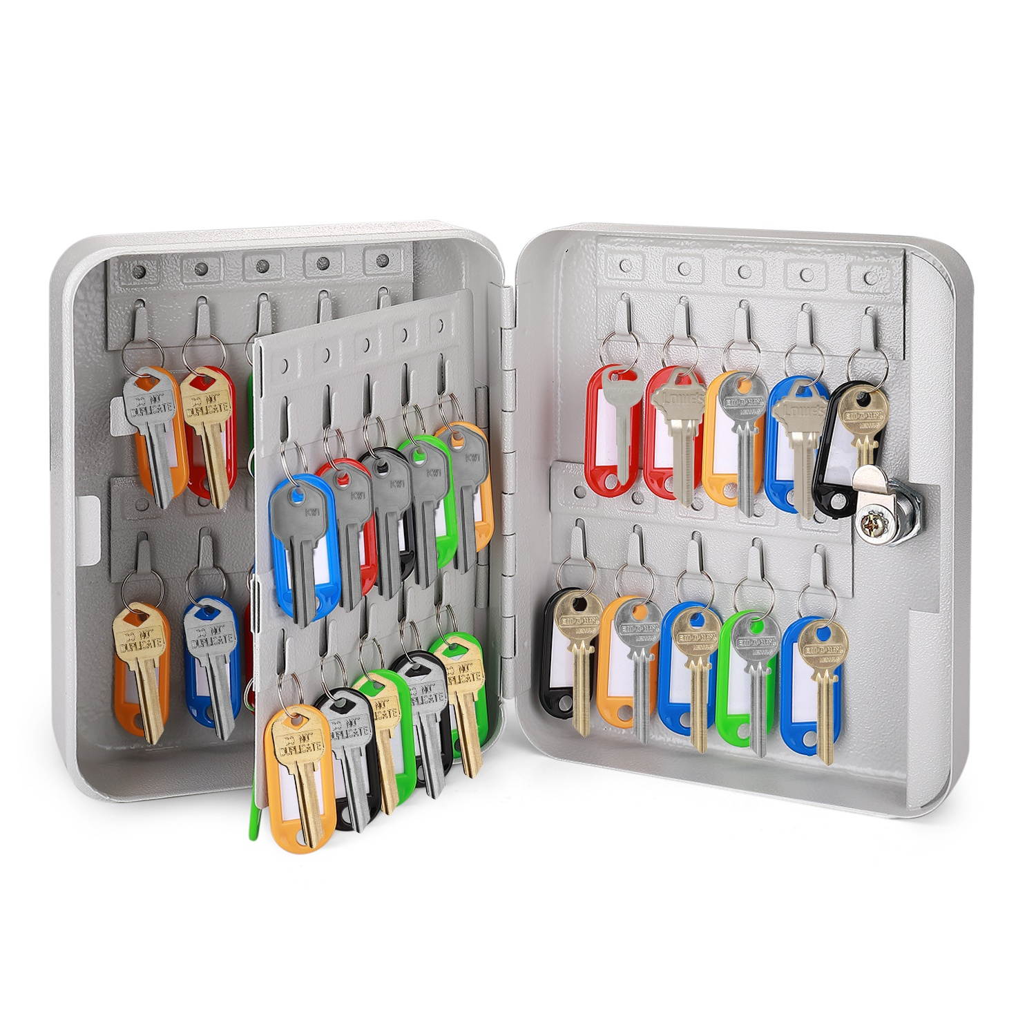 Key Cabinet Steel Lock Box with 40 capacity Colored key Tags & Hooks - Wall Mounted Safe Organizer, Security Storage Lock Box System for Homes, Hotels, Schools or Business (Gray)