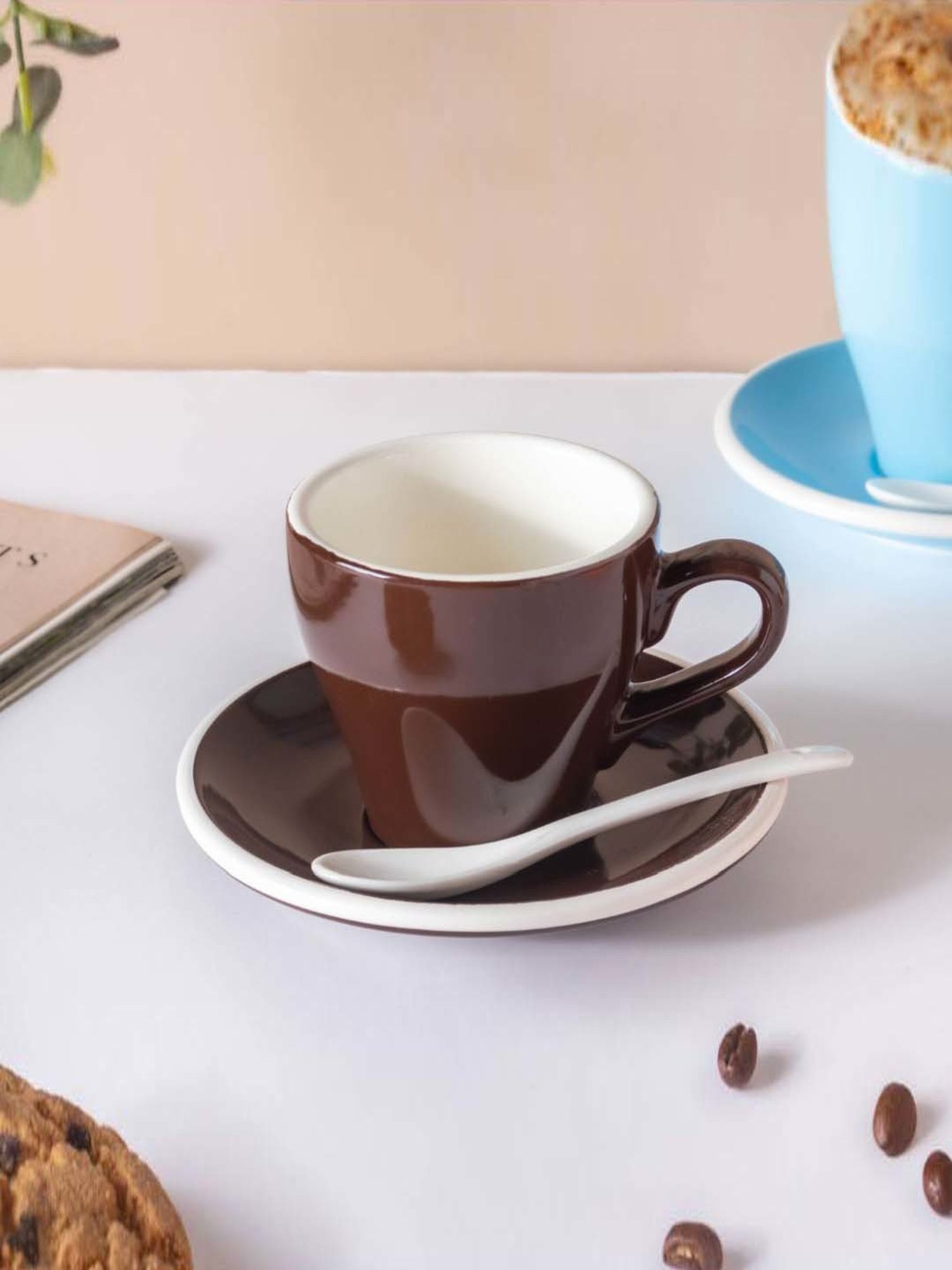 India Circus Floral Blue Bone China Cup Saucer (Set of 8)