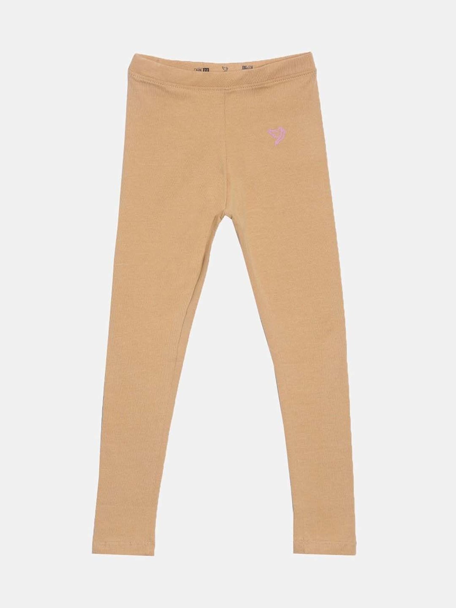 TWIN BIRDS Kids Beige Cotton Regular Fit Leggings (Pack of 2)