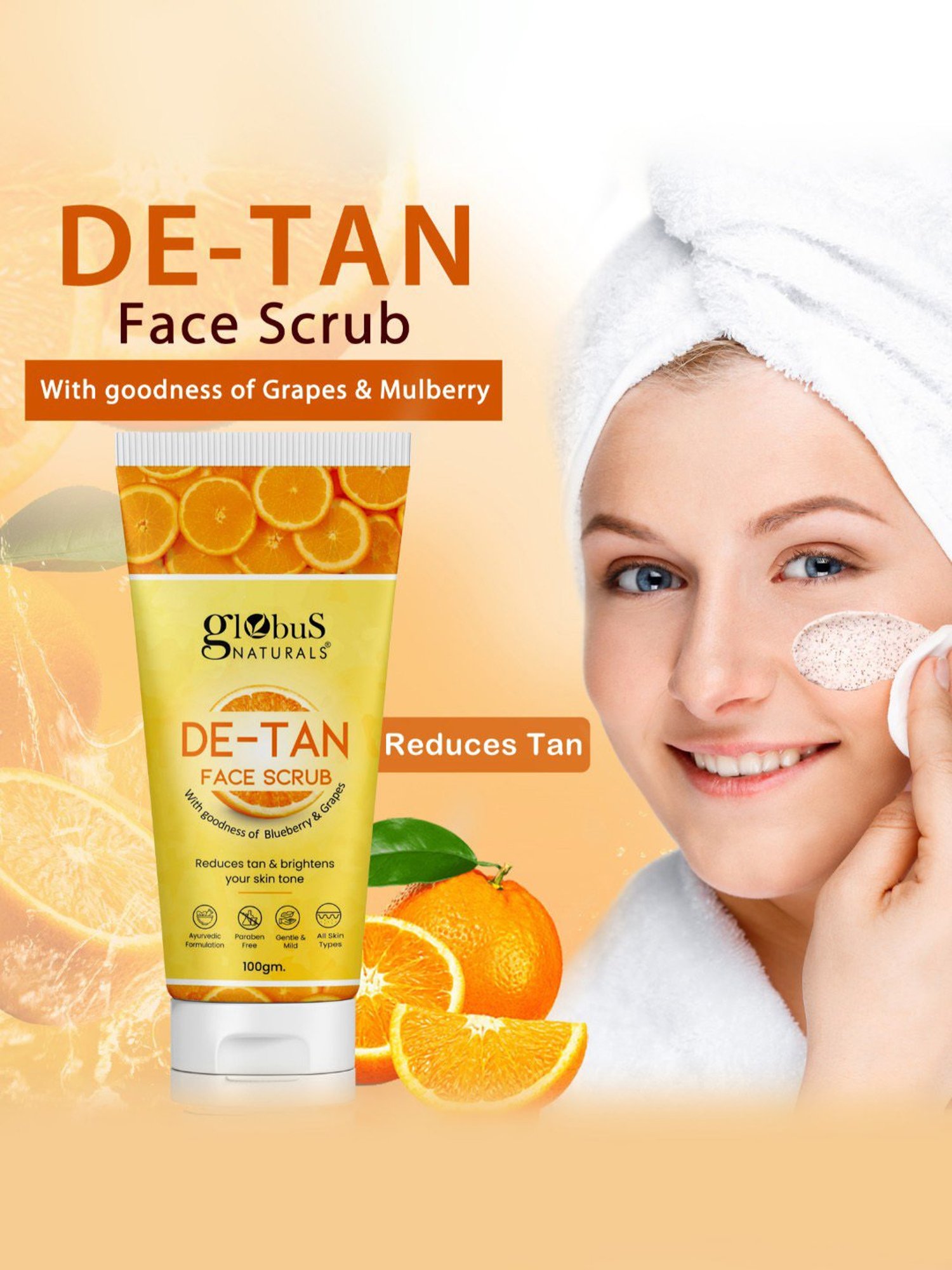 Globus Naturals De-Tan Face Scrub - 100 gm