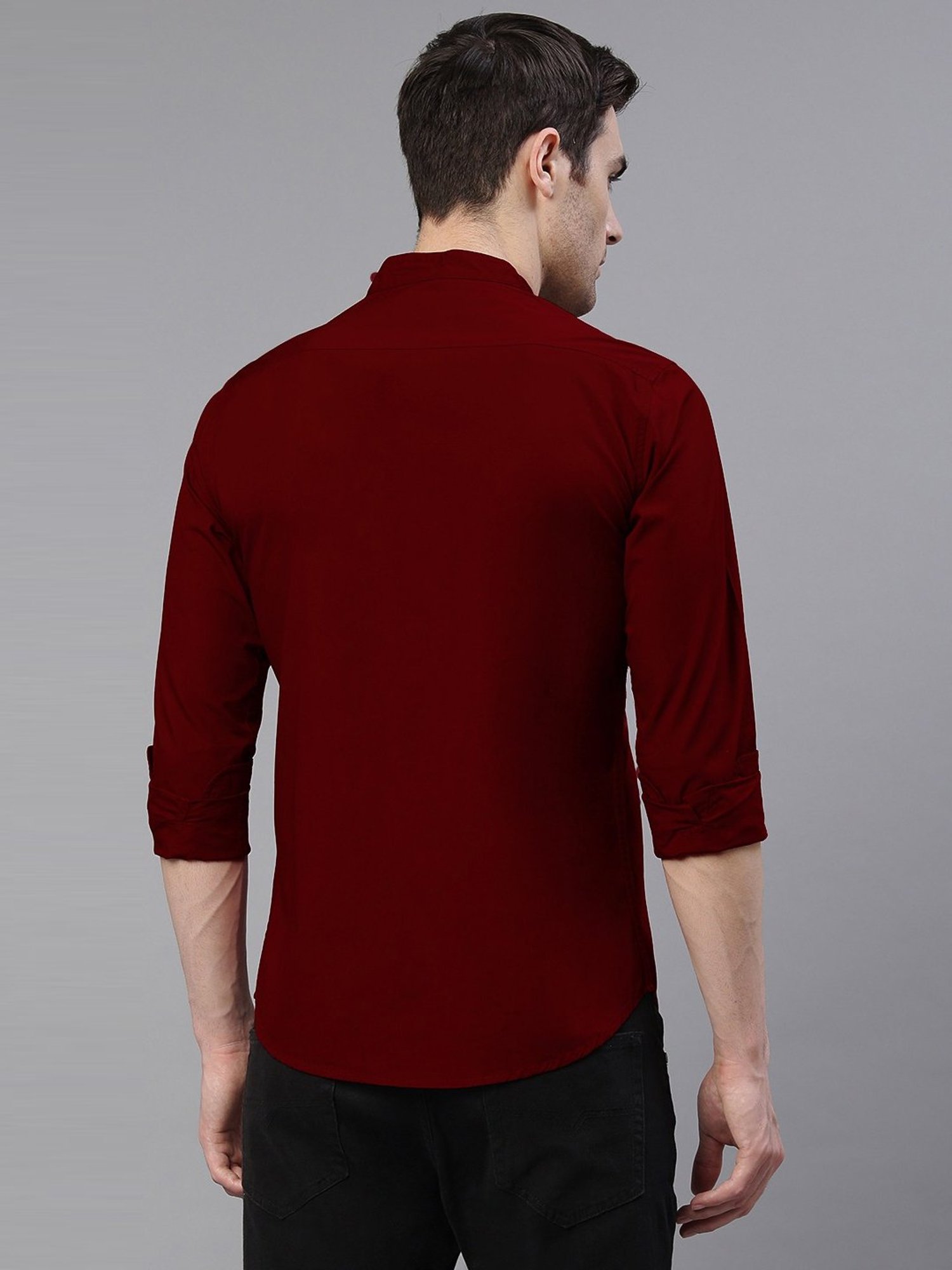 Dennis Lingo Dark Red Cotton Slim Fit Shirt