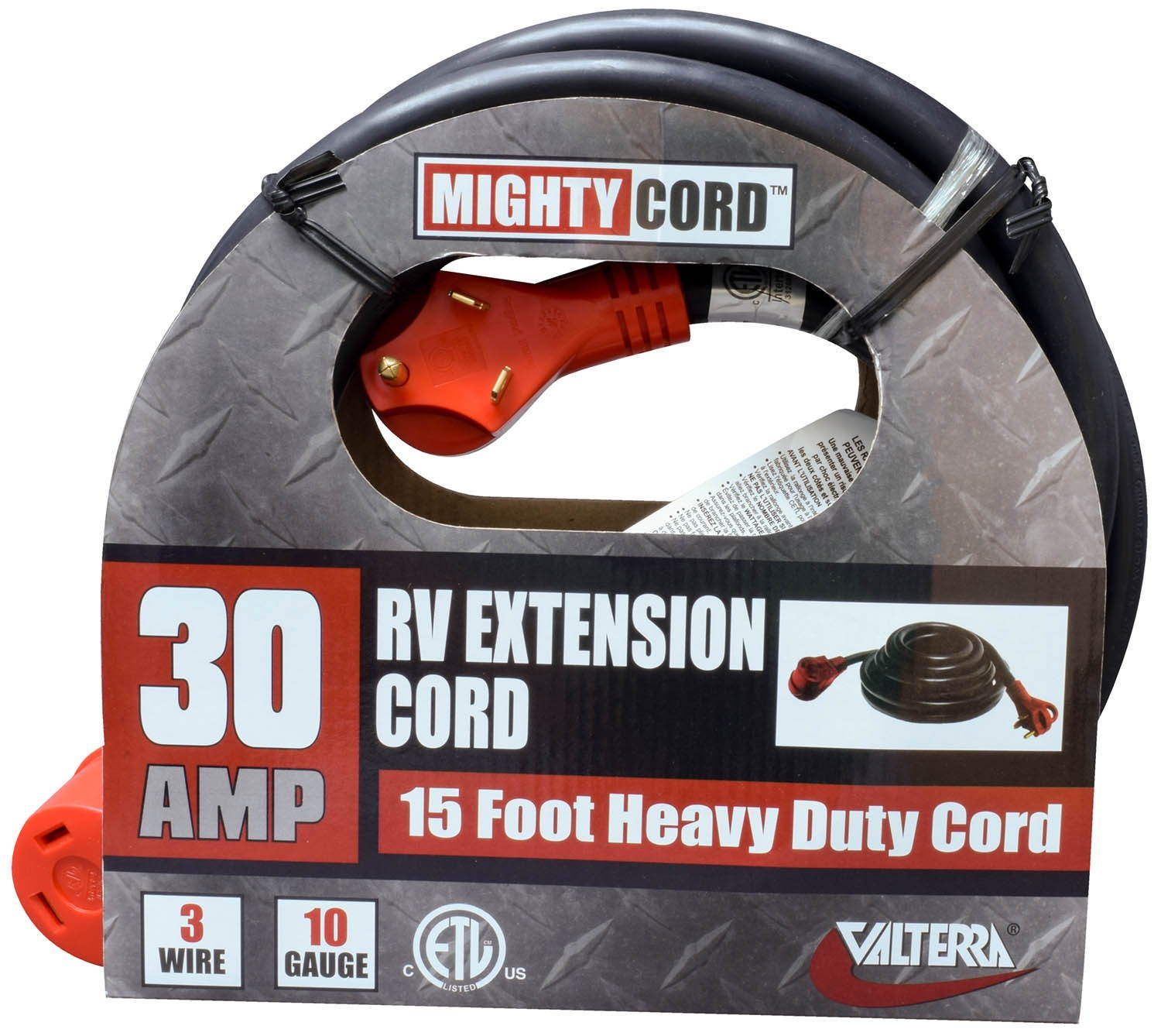 valterra mighty cord rv 30-amp extension cord, 15-foot power extension cord, red